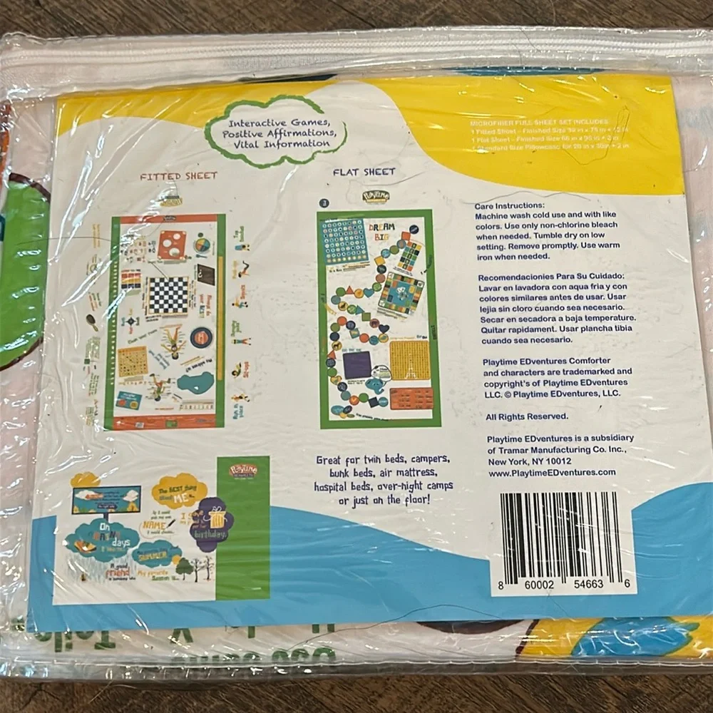 Playtime Bed Sheets - Soft Breathable 75‎ Fun Games & Puzzles - Unisex Twin new